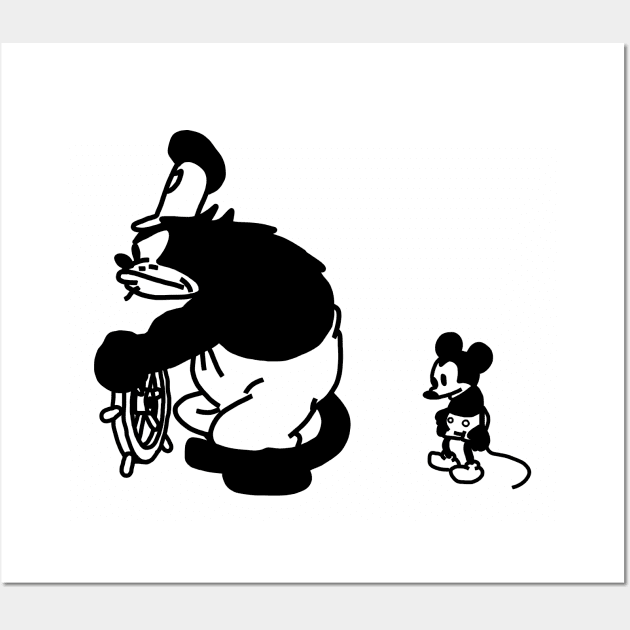 Angry Cat and Sad Mouse in Steamboat Willie 1928 Wall Art by ellenhenryart